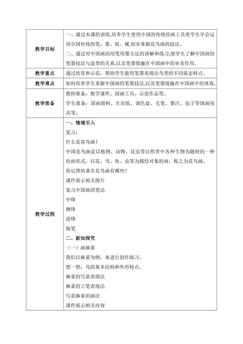 人美版小学美术五年级下册14.《花鸟画（二）》教学设计.docx_第2页
