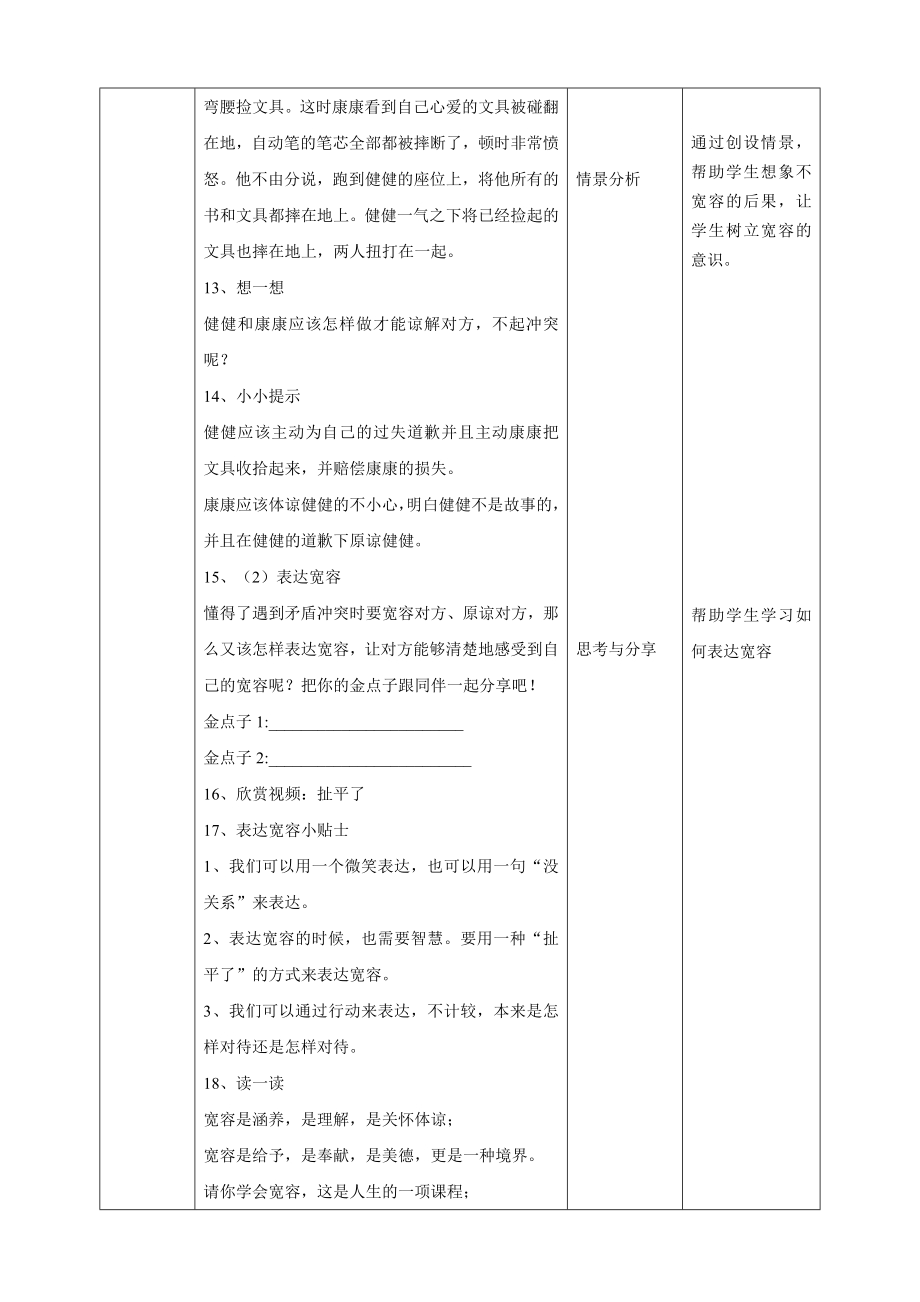 教科版四年级下册心理健康教案12《让人三尺又何妨》教学设计.doc_第3页