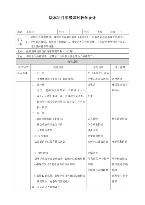 冀少版（2025）一年级下册音乐聆听《小红花》2.教学设计.doc