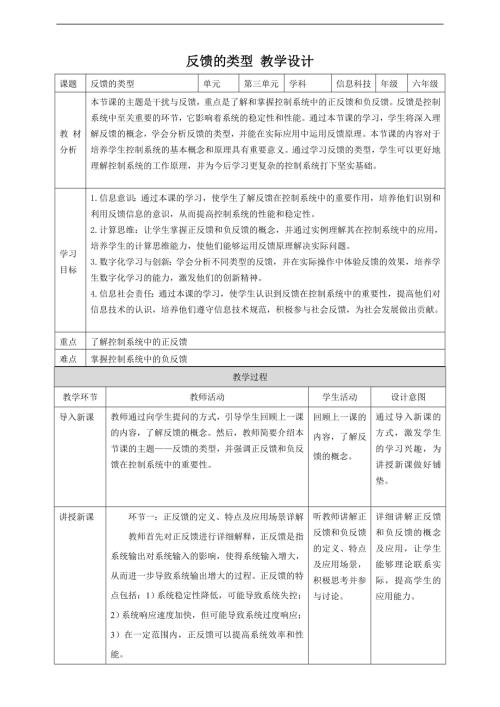 赣科版六年级下册信息科技第13课 反馈的类型 教案.doc