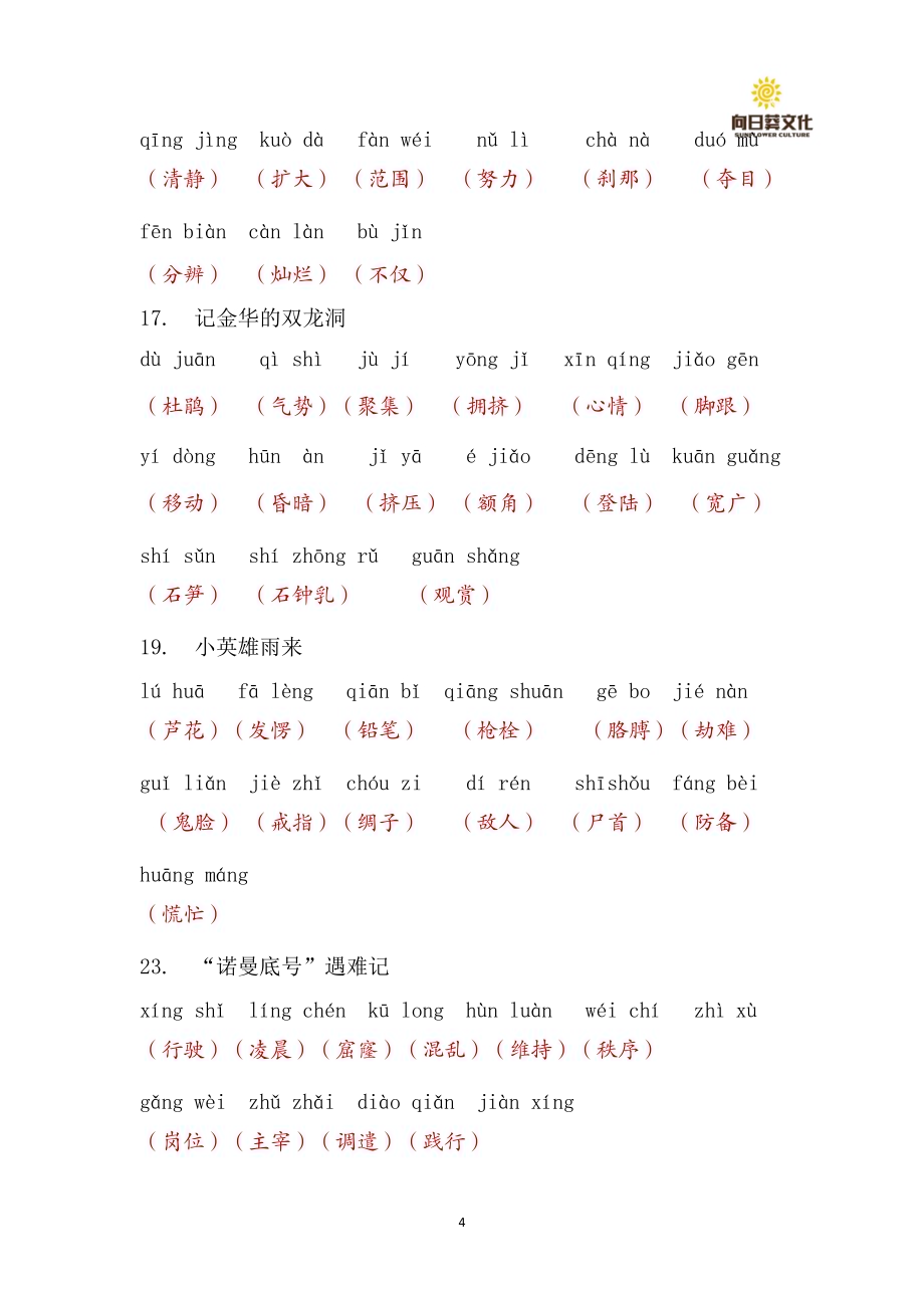 人教部编版四年级下册语文期末专项复习答案.pdf_第5页